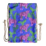 Pink Tigers On A Blue Background Drawstring Bag (Large)