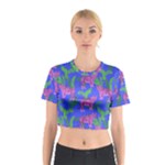 Pink Tigers On A Blue Background Cotton Crop Top