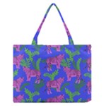 Pink Tigers On A Blue Background Zipper Medium Tote Bag