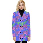 Pink Tigers On A Blue Background Button Up Hooded Coat 