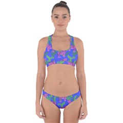 Pink Tigers On A Blue Background Cross Back Hipster Bikini Set by SychEva