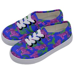 Pink Tigers On A Blue Background Kids  Classic Low Top Sneakers by SychEva