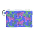 Pink Tigers On A Blue Background Canvas Cosmetic Bag (Medium)