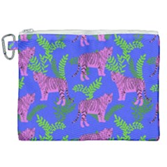 Pink Tigers On A Blue Background Canvas Cosmetic Bag (xxl) by SychEva