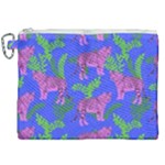 Pink Tigers On A Blue Background Canvas Cosmetic Bag (XXL)