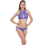 Pink Tigers On A Blue Background Cross Front Halter Bikini Set