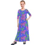 Pink Tigers On A Blue Background Kids  Quarter Sleeve Maxi Dress