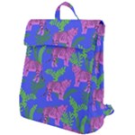 Pink Tigers On A Blue Background Flap Top Backpack