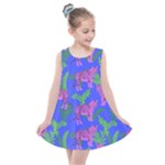 Pink Tigers On A Blue Background Kids  Summer Dress