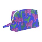 Pink Tigers On A Blue Background Wristlet Pouch Bag (Medium)
