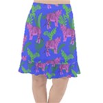 Pink Tigers On A Blue Background Fishtail Chiffon Skirt
