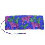Pink Tigers On A Blue Background Roll Up Canvas Pencil Holder (S)
