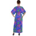 Pink Tigers On A Blue Background V-Neck Boho Style Maxi Dress View2