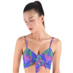 Pink Tigers On A Blue Background Woven Tie Front Bralet