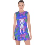 Pink Tigers On A Blue Background Lace Up Front Bodycon Dress