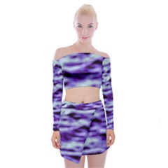 Purple  Waves Abstract Series No3 Off Shoulder Top With Mini Skirt Set by DimitriosArt