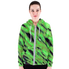 Green  Waves Abstract Series No7 Women s Zipper Hoodie by DimitriosArt