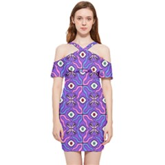 Abstract Illustration With Eyes Shoulder Frill Bodycon Summer Dress by SychEva