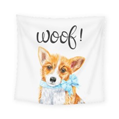 Welsh Corgi Pembrock With A Blue Bow Square Tapestry (small) by ladynatali