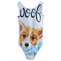 Welsh Corgi Pembrock With A Blue Bow Kids  Cut-out Back One Piece Swimsuit by ladynatali
