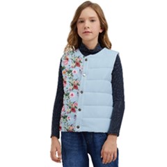 Boho Flower Light Blue Kid s Short Button Up Puffer Vest	 by flowerland