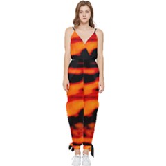 Red  Waves Abstract Series No13 Sleeveless Tie Ankle Jumpsuit by DimitriosArt