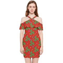 Christmas Trees Shoulder Frill Bodycon Summer Dress by SychEva