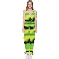 Green  Waves Abstract Series No12 Sleeveless Tie Ankle Jumpsuit by DimitriosArt
