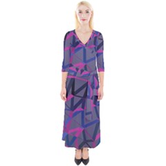 3d Lovely Geo Lines Quarter Sleeve Wrap Maxi Dress by Uniqued