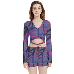 3d Lovely Geo Lines Velvet Wrap Crop Top And Shorts Set by Uniqued