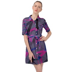 3d Lovely Geo Lines Belted Shirt Dress by Uniqued