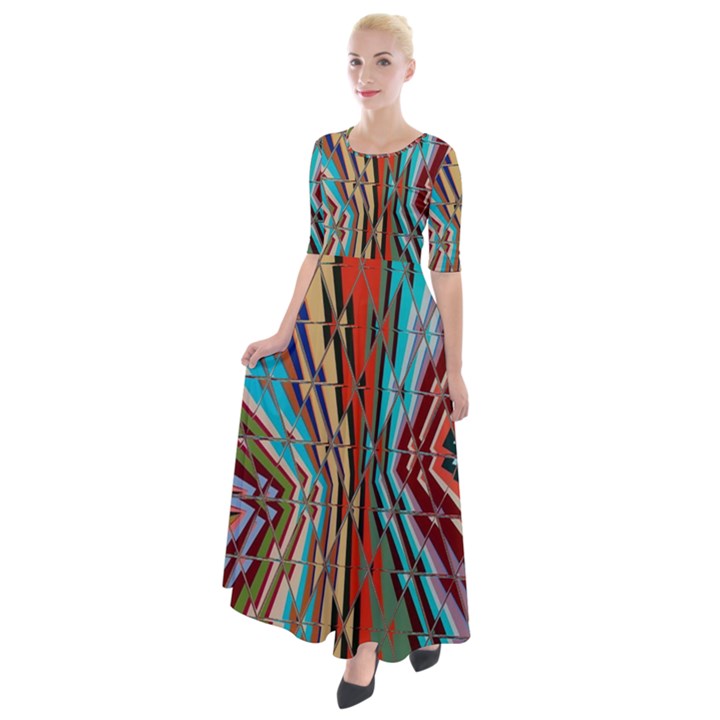 Digital Illusion Half Sleeves Maxi Dress