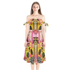 Digital Illusion Shoulder Tie Bardot Midi Dress by Sparkle