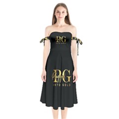Plugged Into Gold Shoulder Tie Bardot Midi Dress by pluggedintogold
