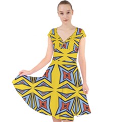 Abstract Pattern Geometric Backgrounds   Cap Sleeve Front Wrap Midi Dress by Eskimos
