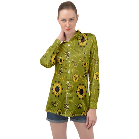 Floral Pattern Paisley Style  Long Sleeve Satin Shirt by Eskimos