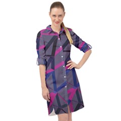 3d Lovely Geo Lines Long Sleeve Mini Shirt Dress by Uniqued