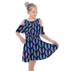 Colorful Feathers Kids  Shoulder Cutout Chiffon Dress by SychEva