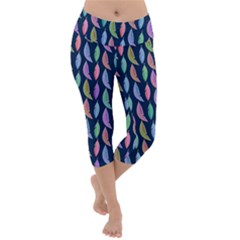 Colorful Feathers Lightweight Velour Capri Yoga Leggings by SychEva