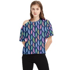 Colorful Feathers One Shoulder Cut Out Tee by SychEva
