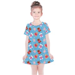 Cute Cats And Bears Kids  Simple Cotton Dress by SychEva