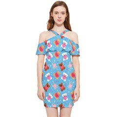Cute Cats And Bears Shoulder Frill Bodycon Summer Dress by SychEva