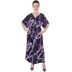 3d Lovely Geo Lines Vi V-neck Boho Style Maxi Dress by Uniqued