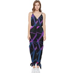 3d Lovely Geo Lines  V Sleeveless Tie Ankle Jumpsuit by Uniqued