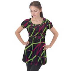 3d Lovely Geo Lines X Puff Sleeve Tunic Top