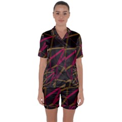 3d Lovely Geo Lines Xi Satin Short Sleeve Pajamas Set by Uniqued