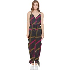 3d Lovely Geo Lines Xi Sleeveless Tie Ankle Jumpsuit by Uniqued