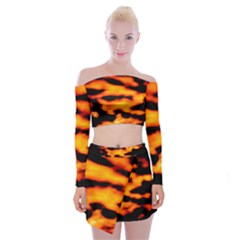 Orange Waves Abstract Series No2 Off Shoulder Top With Mini Skirt Set by DimitriosArt