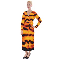 Orange Waves Abstract Series No2 Velvet Maxi Wrap Dress by DimitriosArt