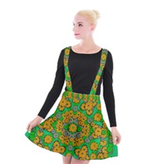 Stars Of Decorative Colorful And Peaceful  Flowers Suspender Skater Skirt by pepitasart